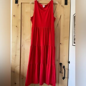J Crew cotton tiered sleeveless maxi sun dress in red. Size XL.